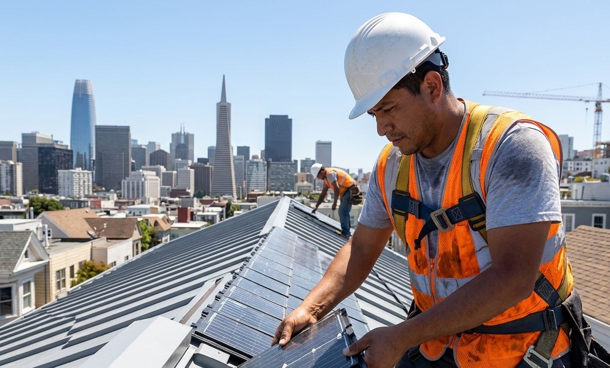 Contractor working on Bay Area roof